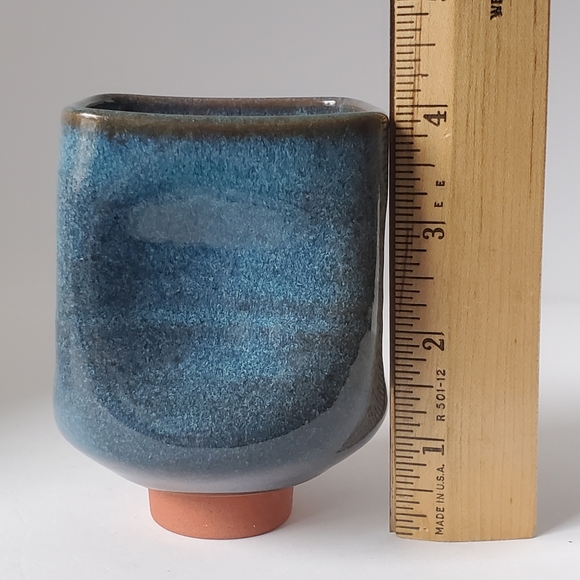 Pottery Square Round Blue Glazed Vase - Picture 6 of 8